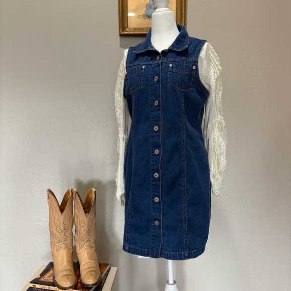 Dresses & Skirts - Vintage Denim Button Front  J.L. Sport NY Sleeveless Dress 100% Cotton  Size 8